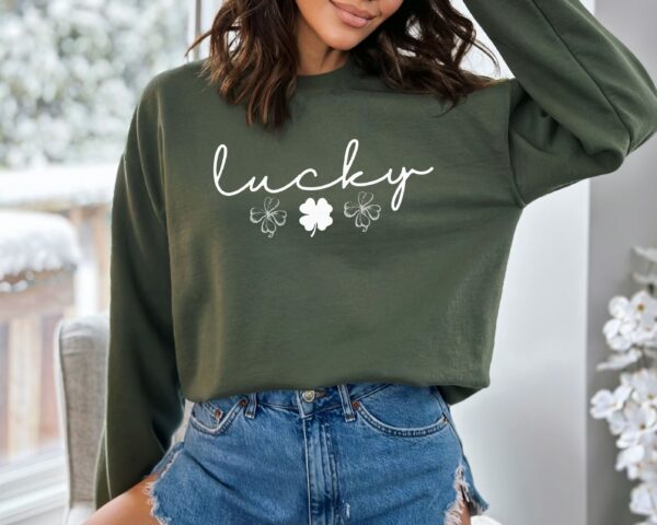 Lucky Clover St Patrick's Day Sweatshirt Lucky Four leaf Shamrock Saint Patrick's Day - Image 33