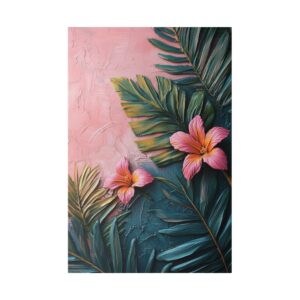 Pink Tropical Leaf Canvas Art - Elegant Floral Wall Decor with Eco-Friendly Frame