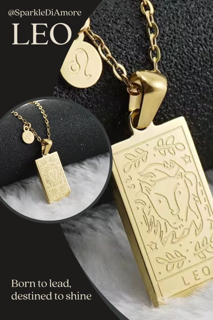 Elegant gold Leo zodiac necklace with a detailed lion pendant and zodiac symbol, designed for those born under the Leo sign.