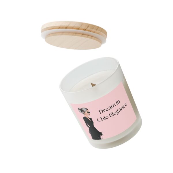 Luxury frosted glass candle with a removable wooden lid. Hand-poured coconut soy wax and crackling wooden wick for a clean-burning, elegant home ambiance.
