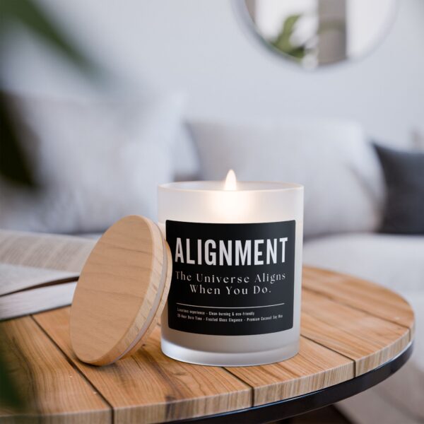 Alignment Scented Candle – 11oz Frosted Glass, Wooden Wick, Clean-Burning Coconut Soy Wax for Meditation & Relaxation - Image 3