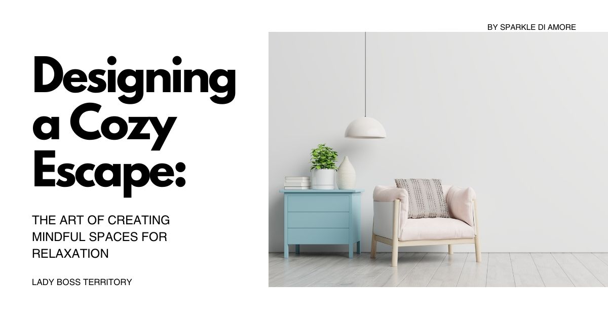 A minimalist and cozy home setup featuring a soft pink accent chair, a modern blue side table, and greenery, creating a calm and mindful space for relaxation.