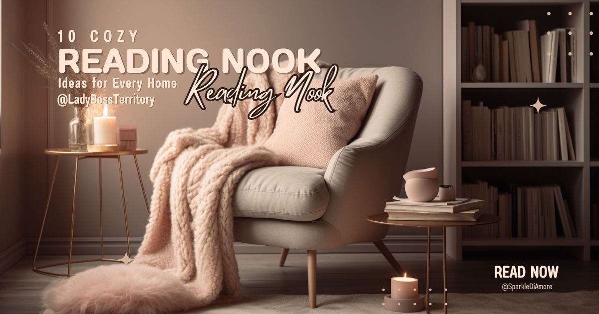 Cozy reading nook with a plush armchair, soft pink blanket, stylish bookshelf, and warm candlelight—perfect for a relaxing reading space at home.