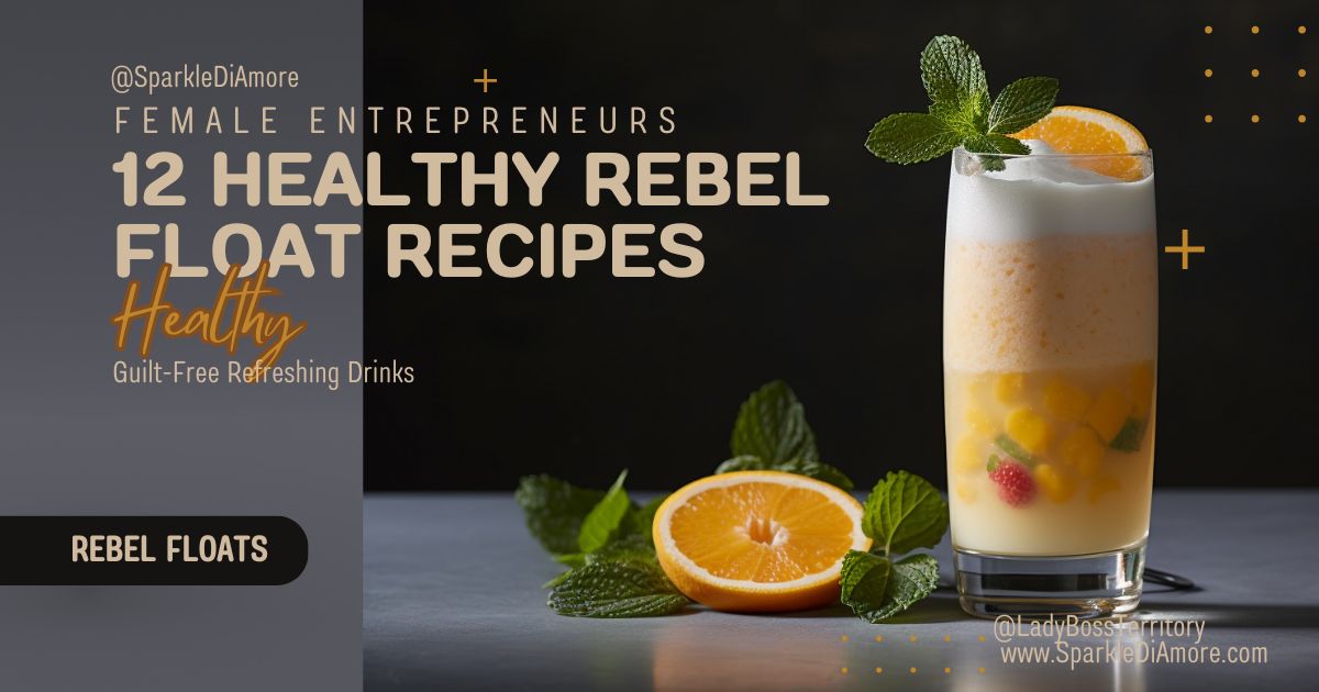 A refreshing healthy float drink with orange, mint, and fruit pieces in a tall glass, perfect for guilt-free indulgence.