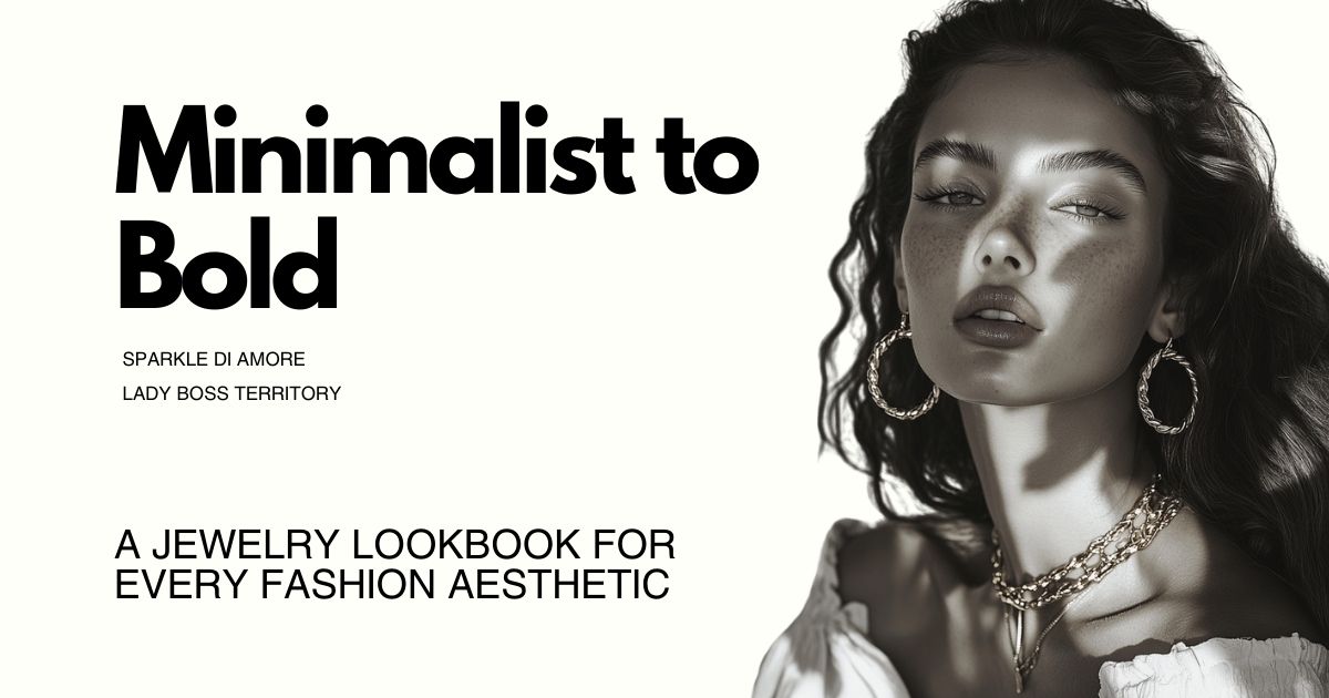 Stylish woman wearing bold gold jewelry, including chunky hoop earrings and a statement necklace, showcasing jewelry styles from minimalist to bold.