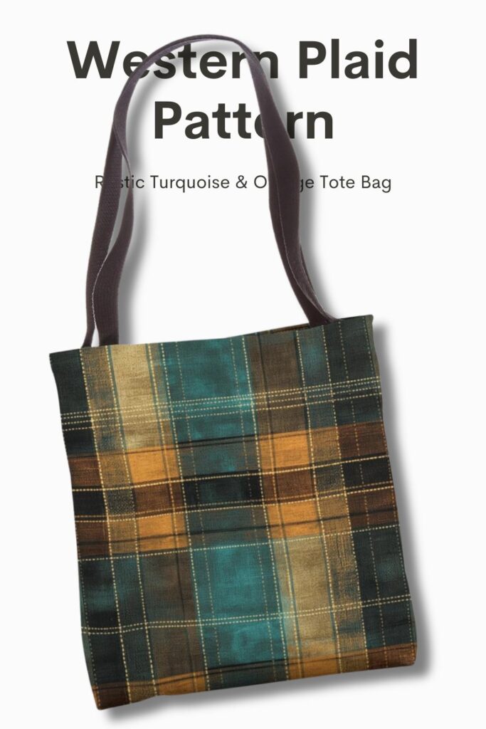 A stylish plaid-patterned bag featuring rustic turquoise and orange hues, perfect for adding a trendy Western-inspired touch to any outfit.