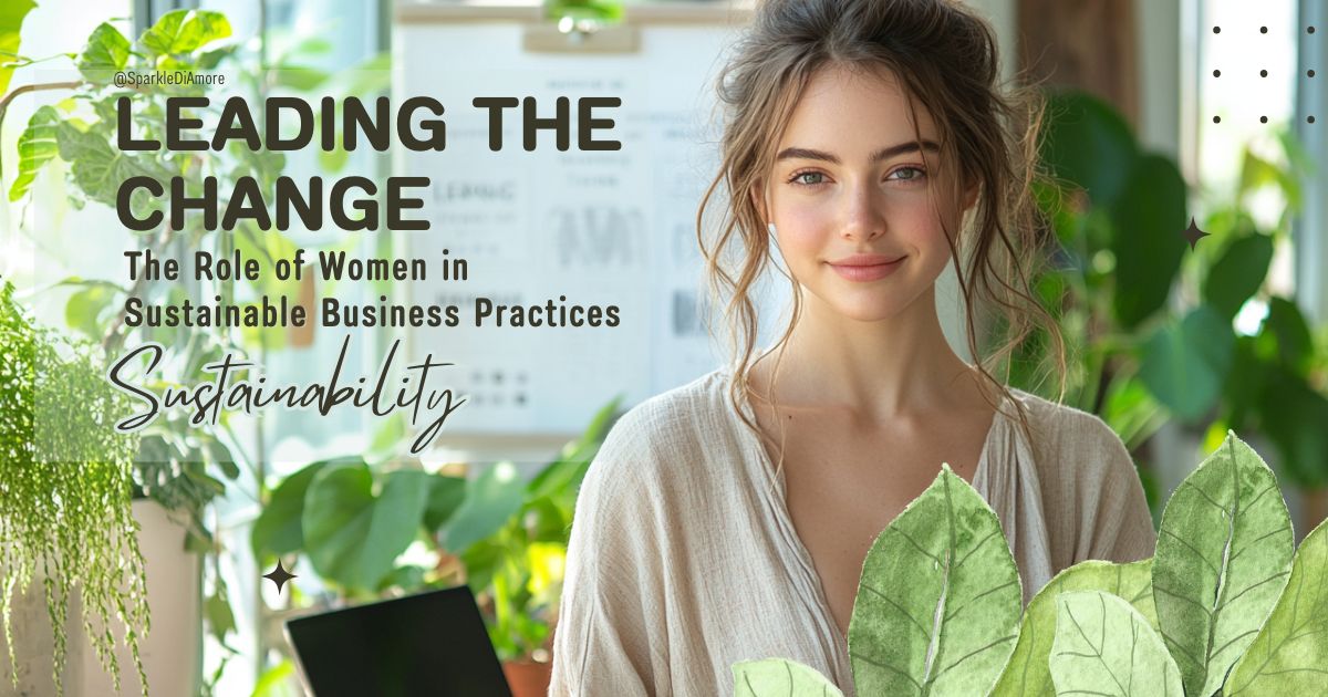 A confident woman in a sustainable business setting, surrounded by greenery, symbolizing eco-conscious leadership.