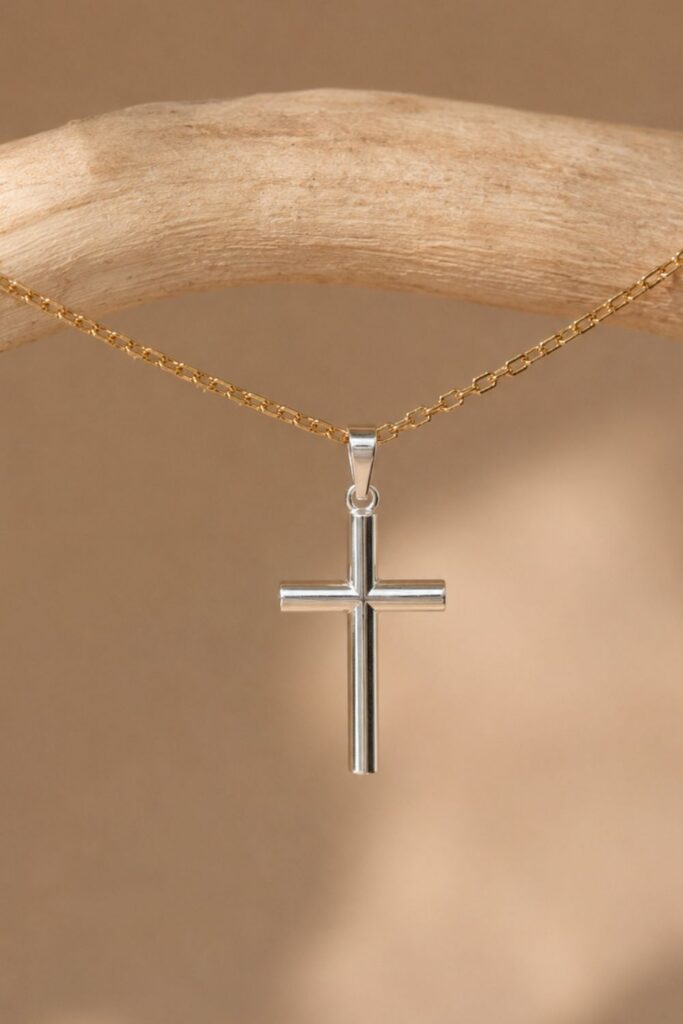 Sterling silver cross pendant representing faith and timeless fashion