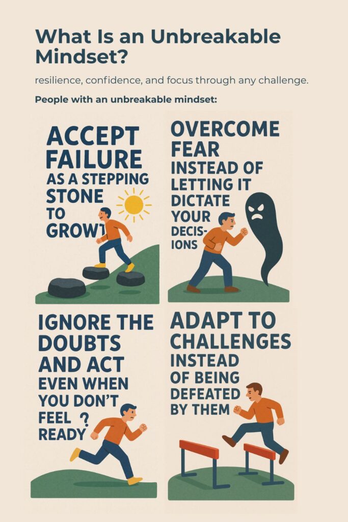 How to build an unbreakable mindset by overcoming fear, accepting failure, and adapting to challenges.

