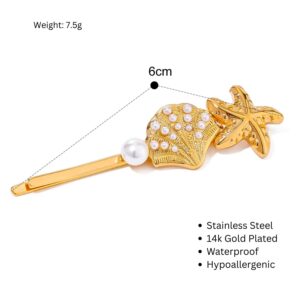 Beach Hair Clip with Pearls – Starfish & Shell Gold Barrette | Summer Accessory