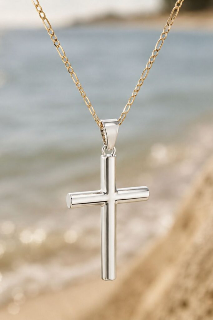 Sterling silver cross pendant necklace representing faith, spirituality, and timeless fashion style.