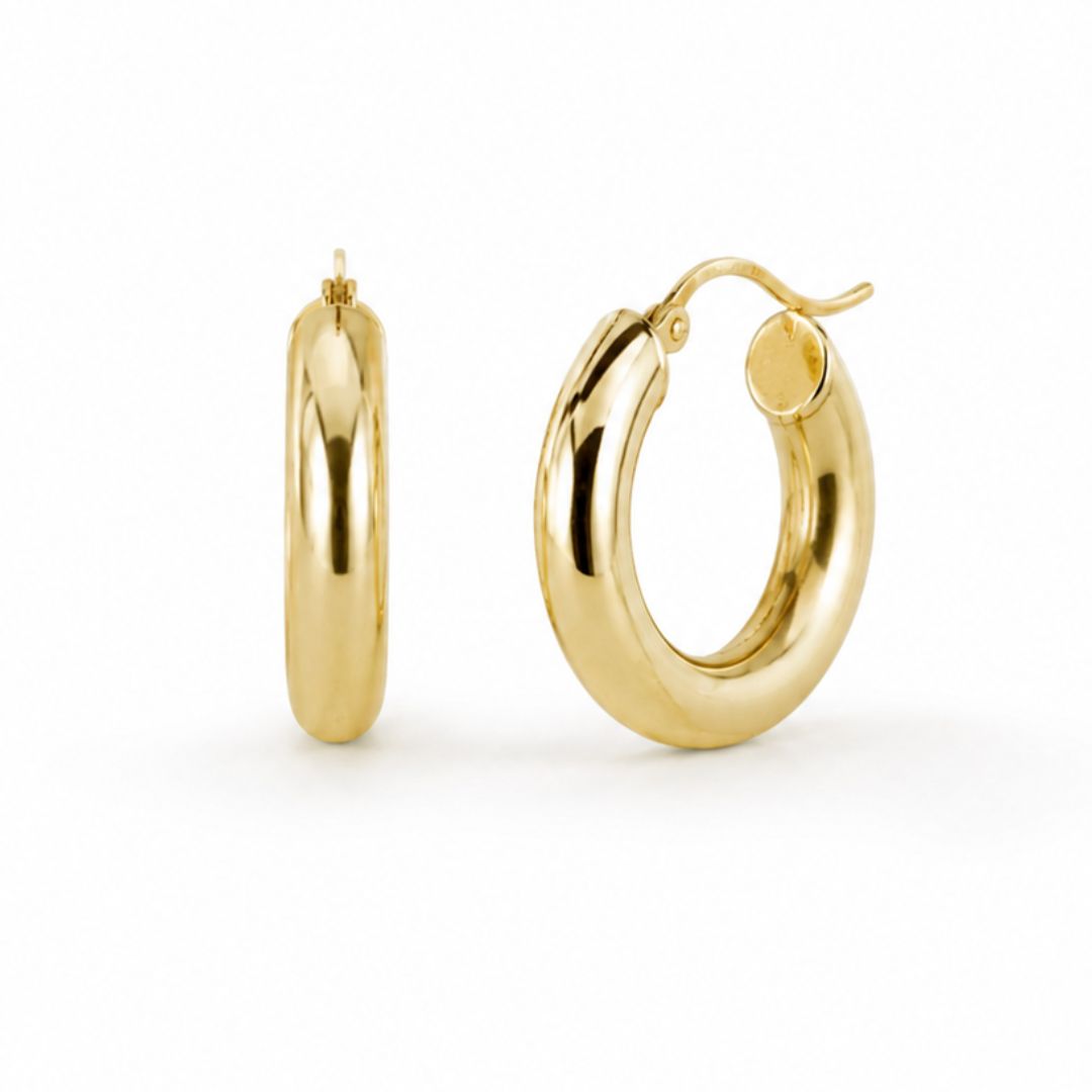 Thick Gold Huggie Hoop Earrings 20mm in 18K Gold-Plated Sterling Silver