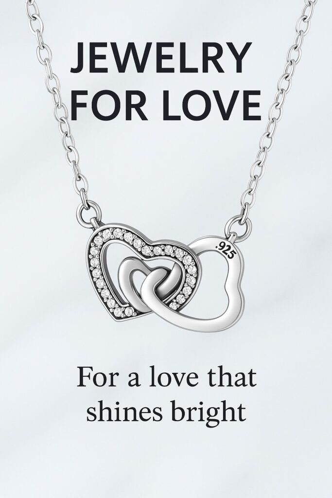 Sterling silver interlocking hearts necklace symbolizing eternal love and connection, perfect for women manifesting romance and compassion.
