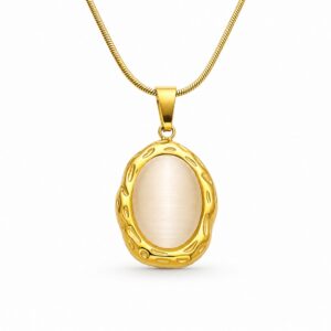 Waterproof Oval Opal Necklace in 18K Gold Plated Stainless Steel Pendant