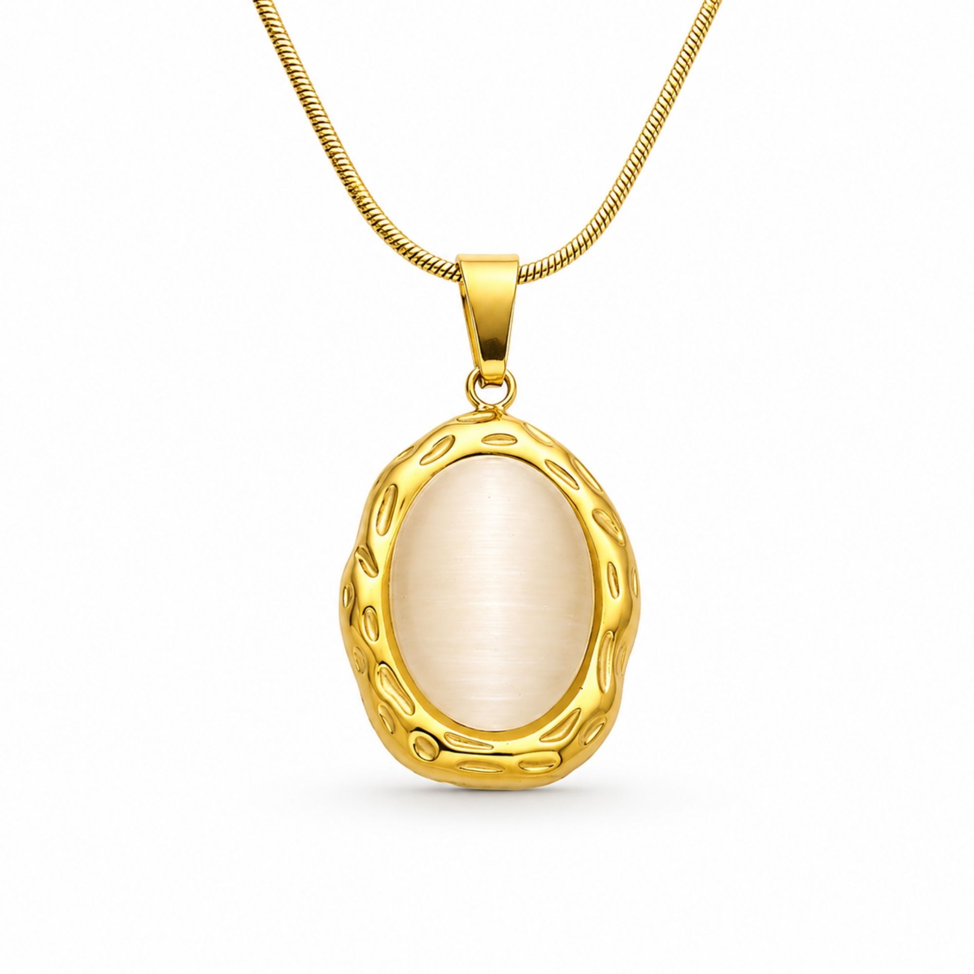 Waterproof Oval Opal Necklace in 18K Gold Plated Stainless Steel Pendant